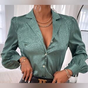 Mint Green Business Button Satin Blouse
